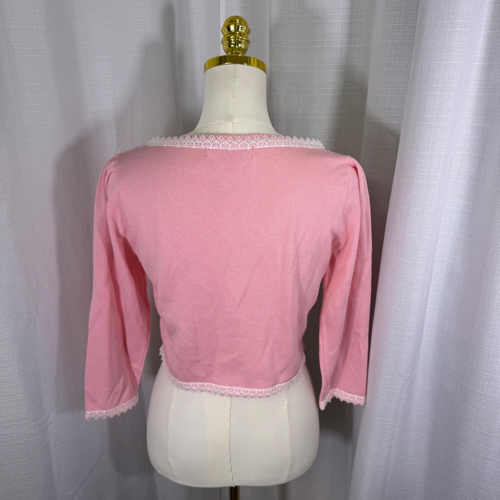 NWOT Dolls Kill x Strawberry Shortcake Pink Embroidered Crop Cardigan Medium - Picture 2 of 13
